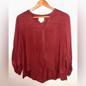 Maeve Anthropologie Burgundy Hi Low Hem Shirt Sz 2